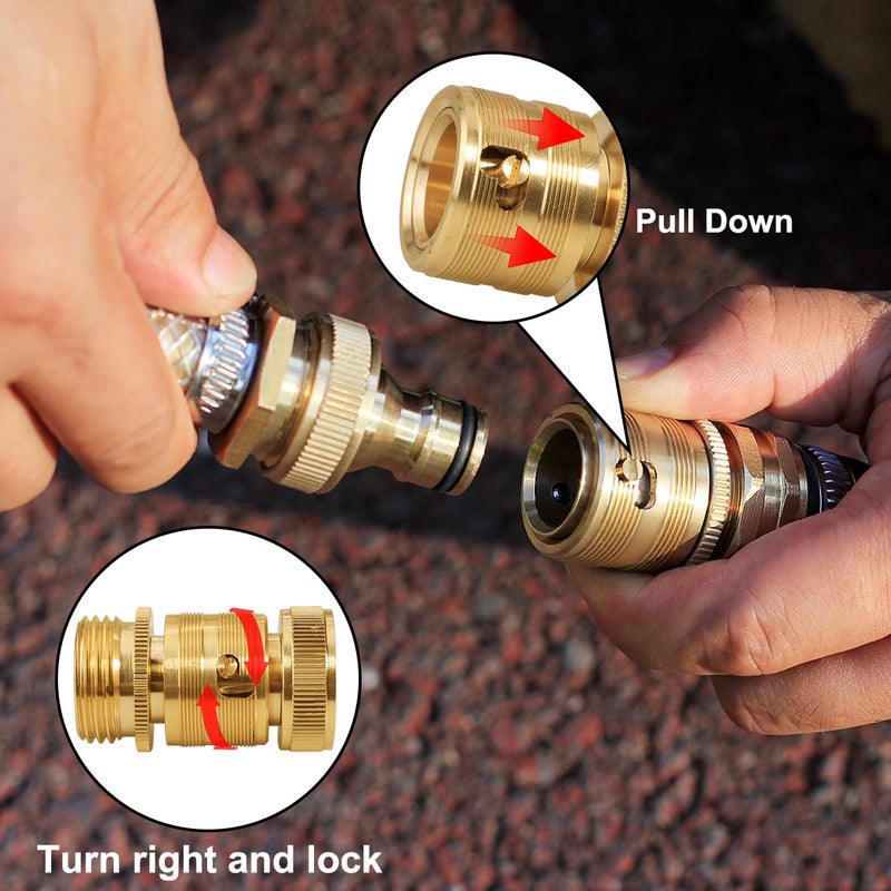YELUN Garden Hose Quick Connect Solid Brass 3/4"" GHT External Thread Easy Connect Fittings No-Leak Water Hose Male Quick Connector and Female product adapters (2 SETS) - Image 3